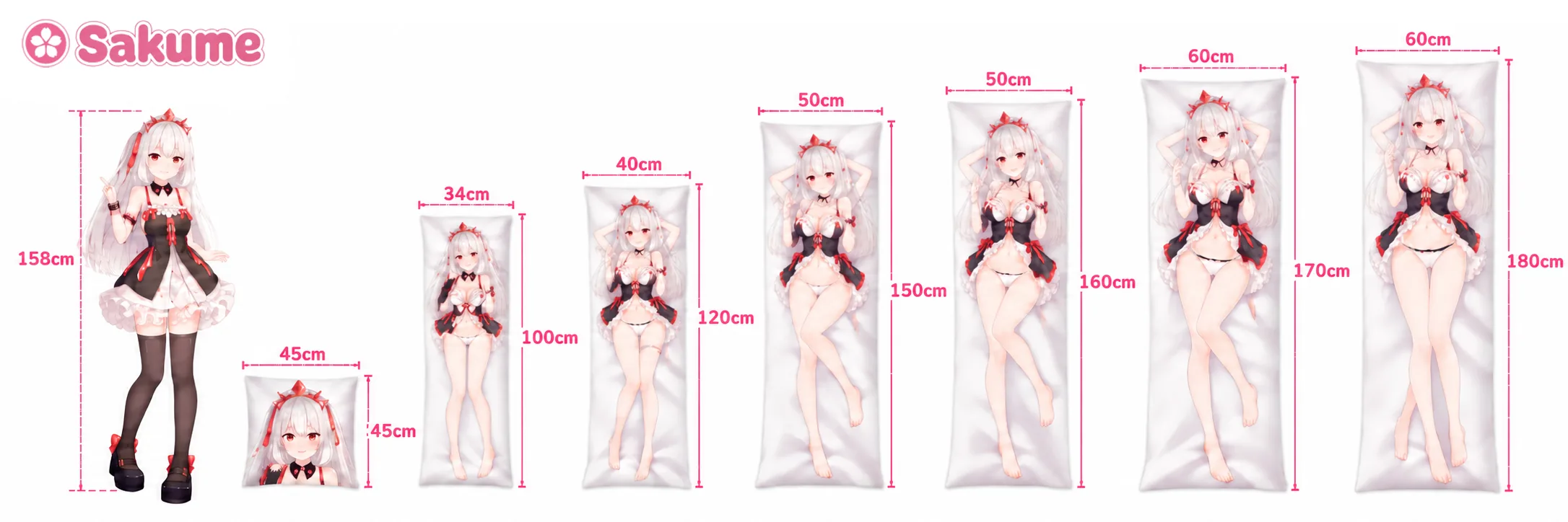 Dakimakura sizes compared to scale