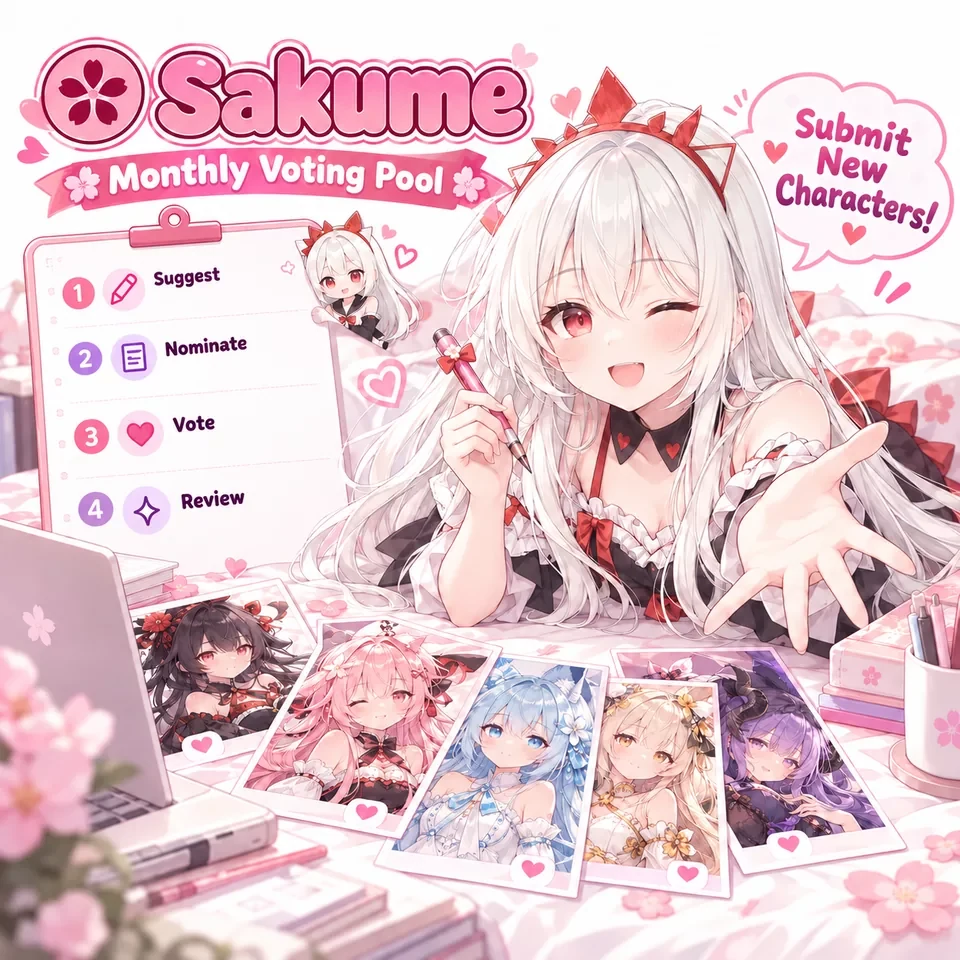 The Sakume mascot invites you to suggest characters and join the community vote